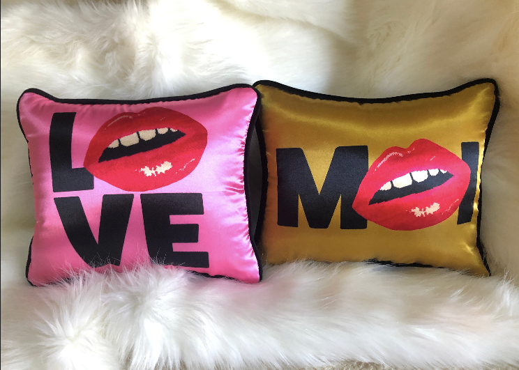 pop art satin LOVE ME kiss me pillows