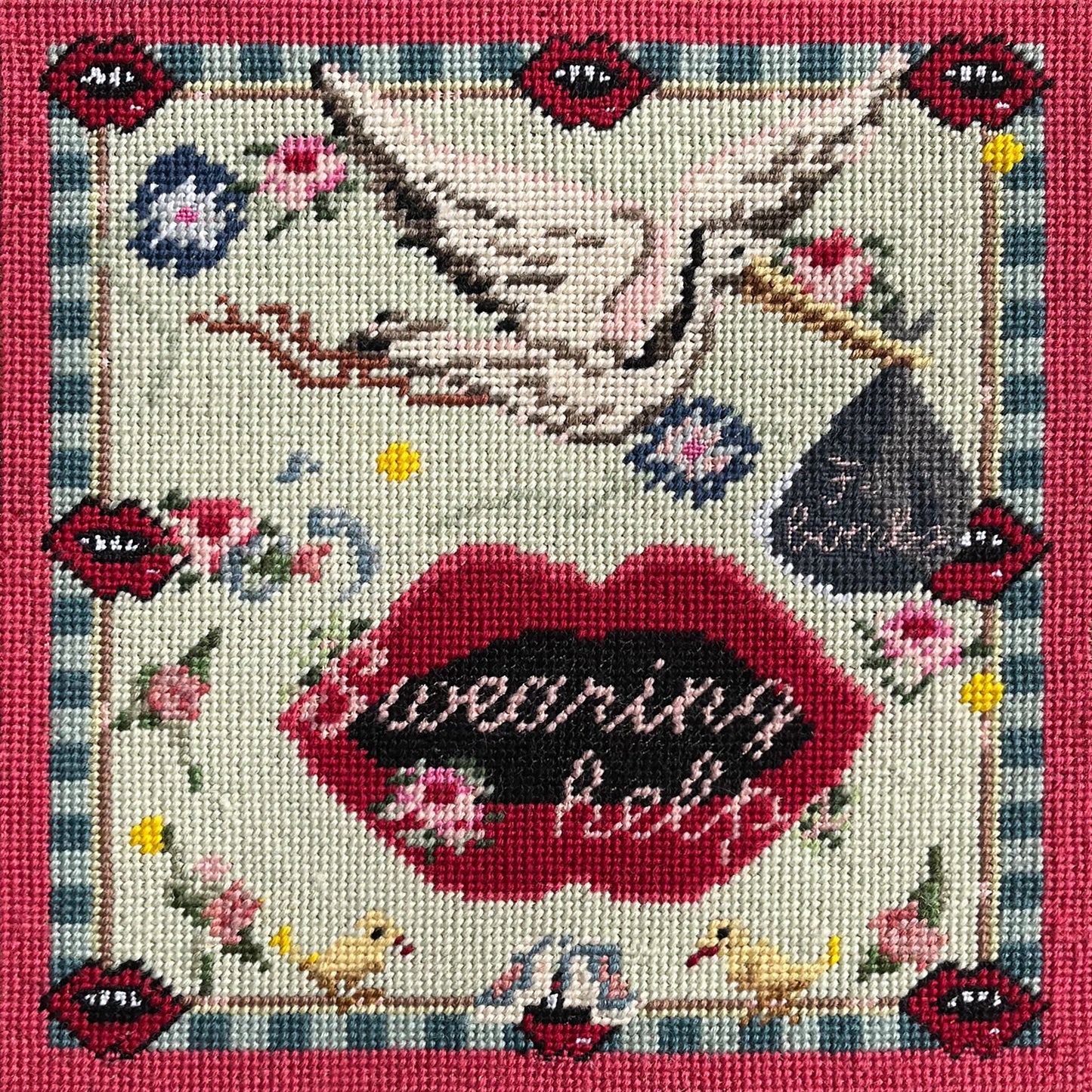 hand-embroidered needlepoint F-BOMB original pillow