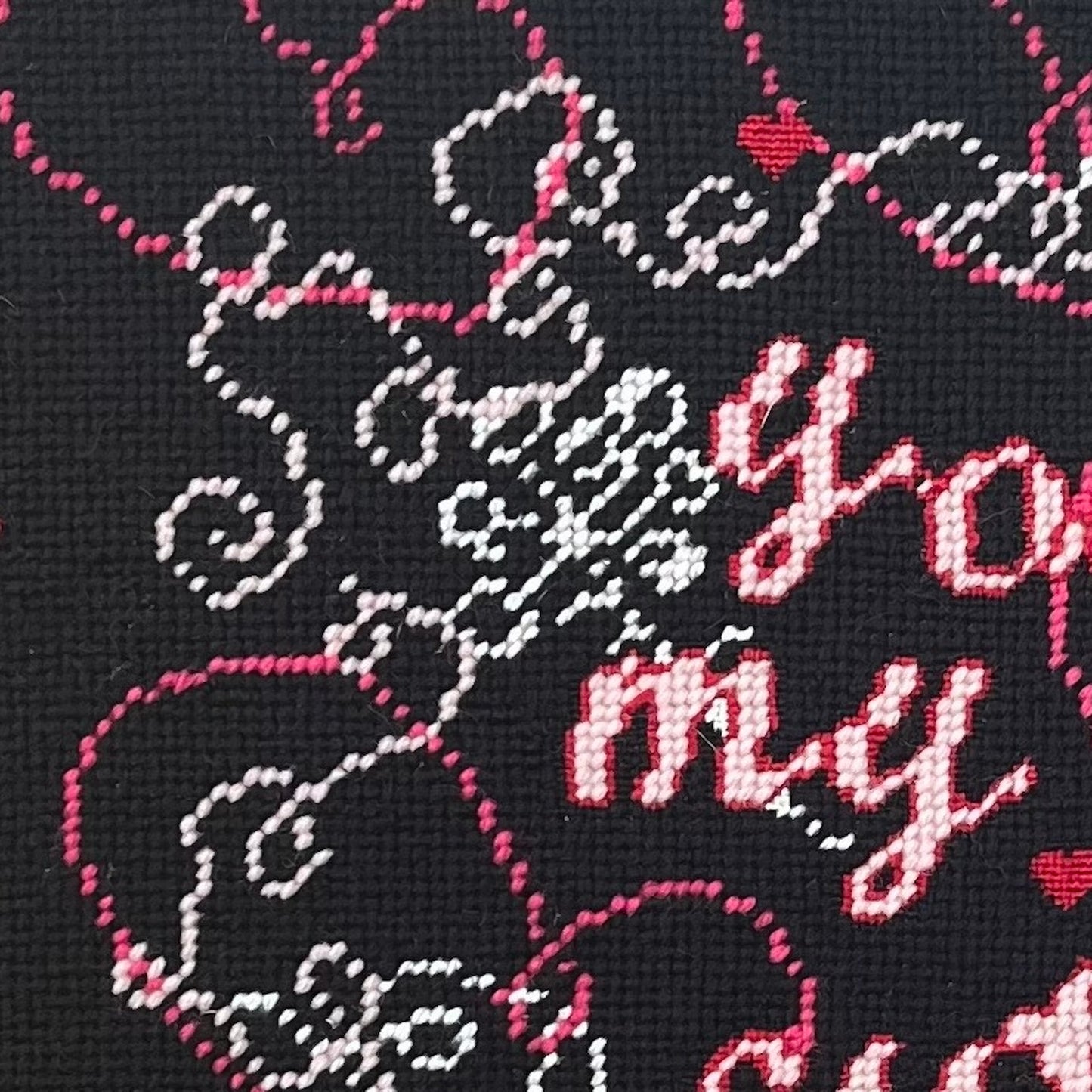 hand-embroidered needlepoint CUTIE-PATOOTIE pillow