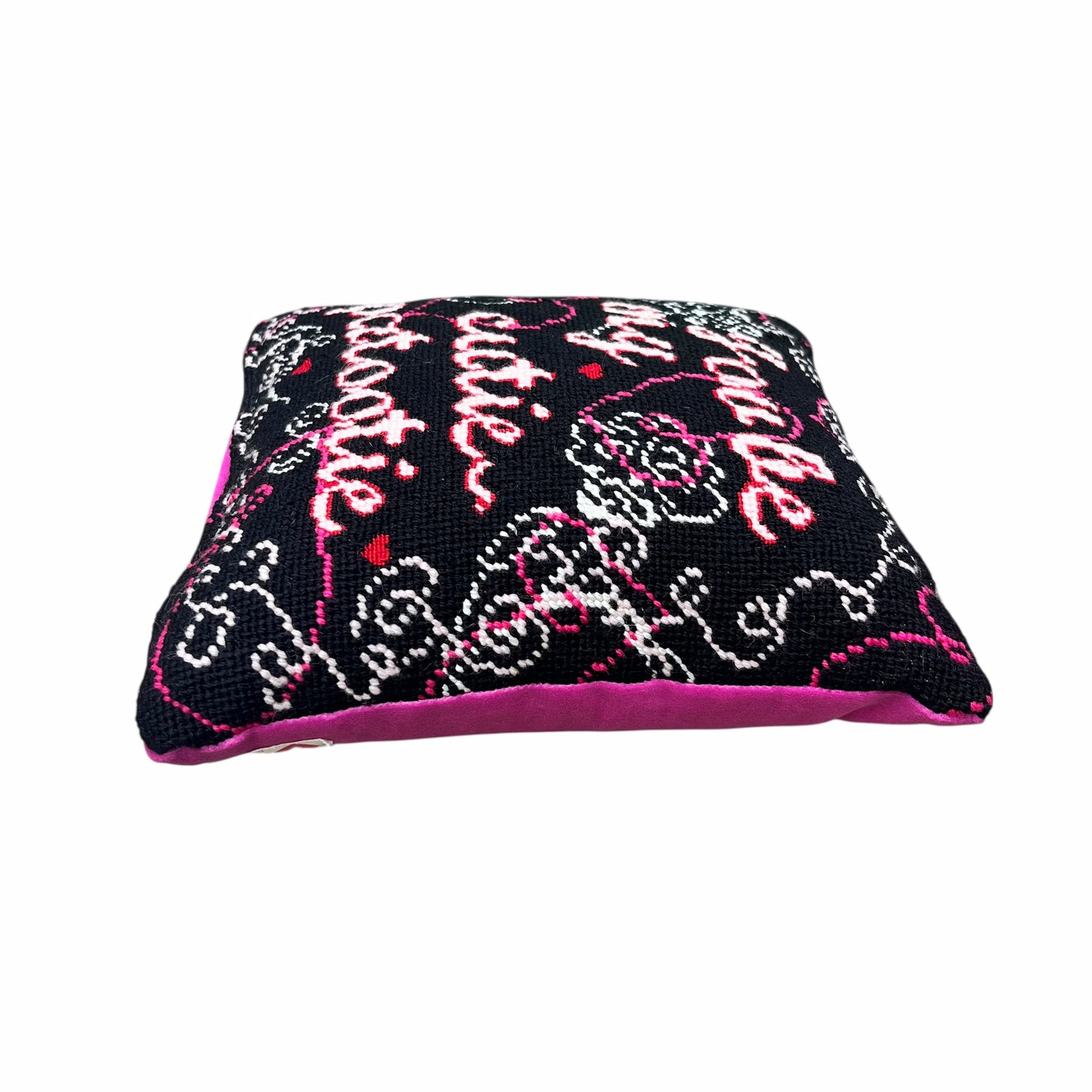 hand-embroidered needlepoint CUTIE-PATOOTIE pillow