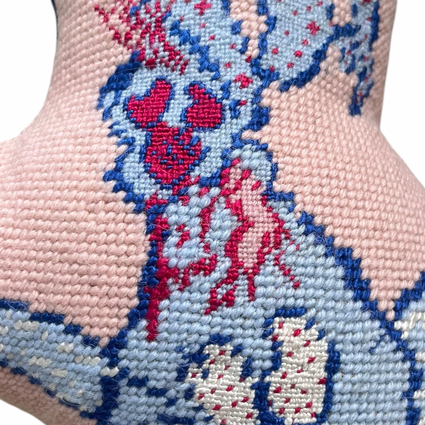 hand-embroidered needlepoint MOMster sculpted pillow