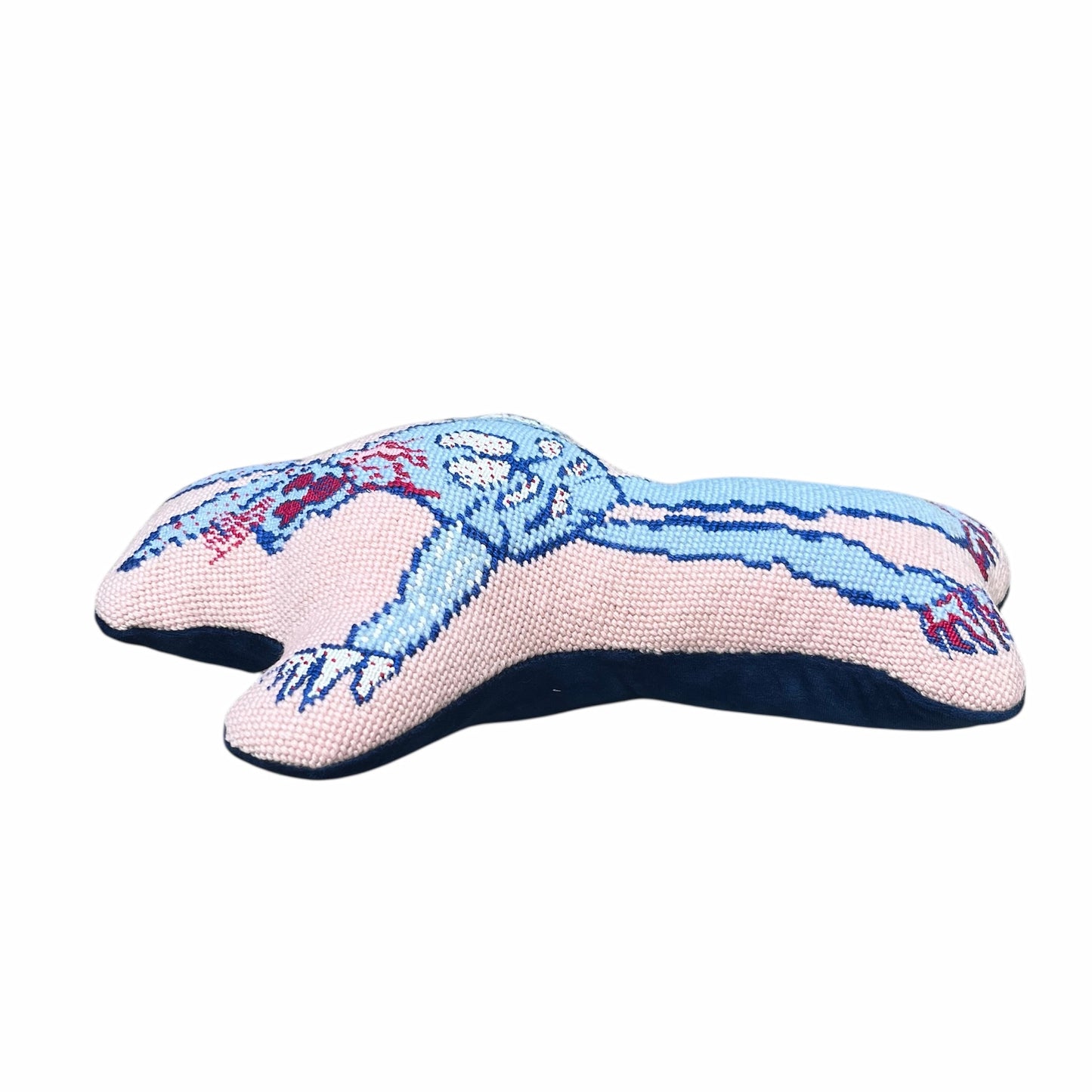 hand-embroidered needlepoint MOMster sculpted pillow
