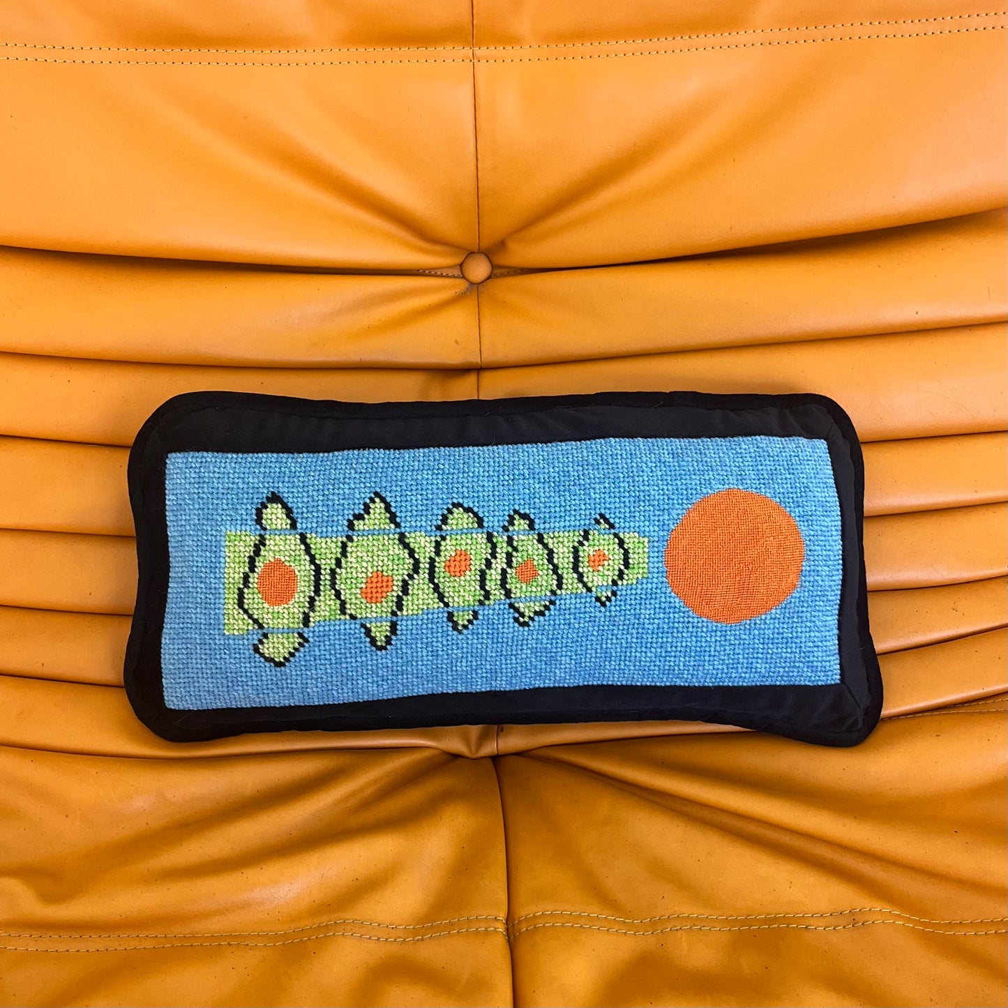 hand-embroidered needlepoint YAY! pillow