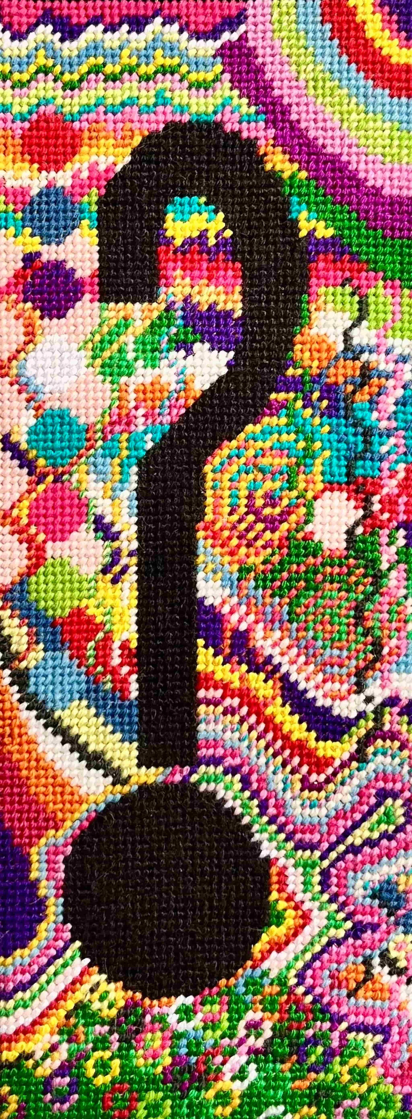 hand-embroidered needlepoint HUH? custom pillow