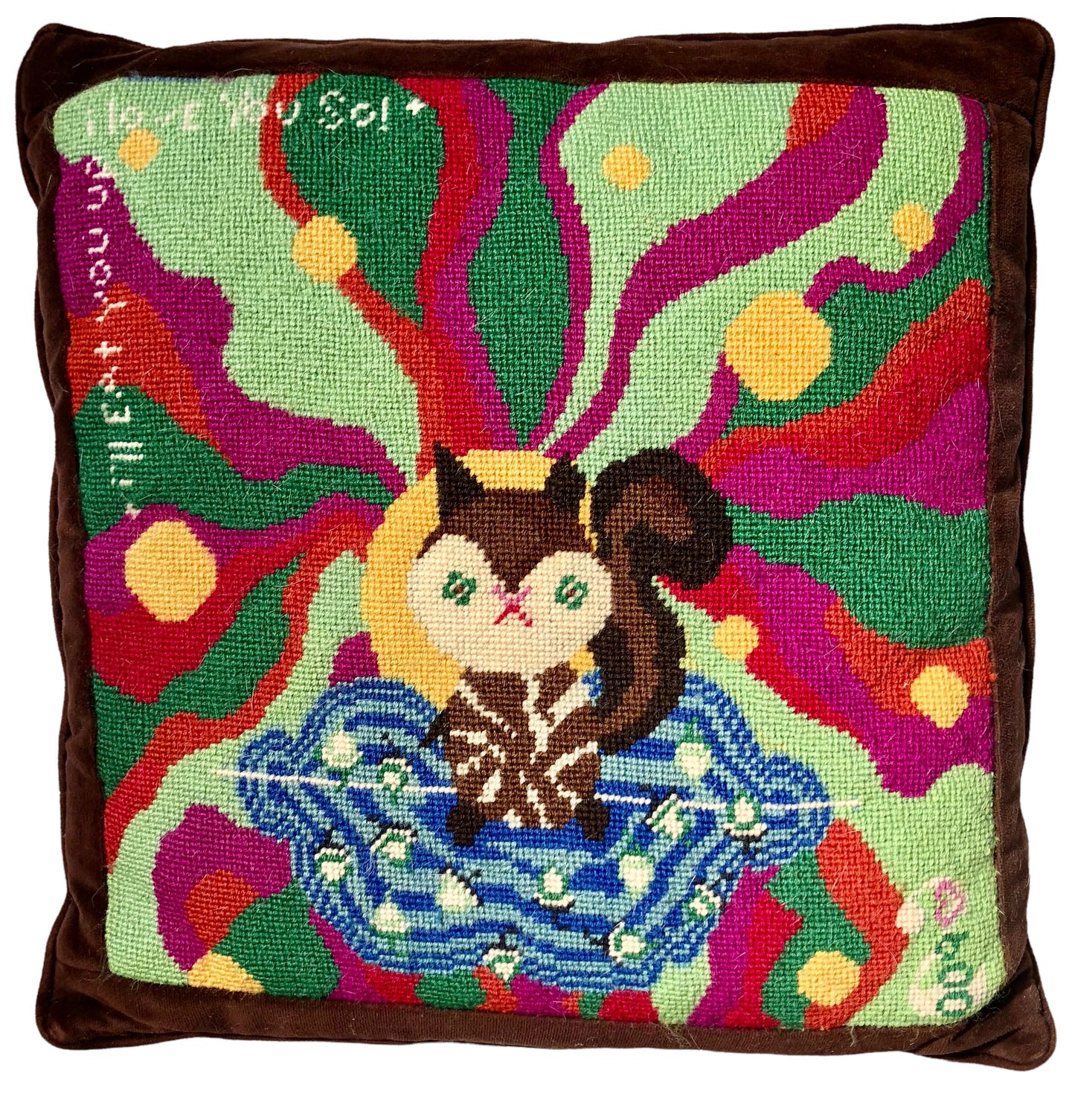 needlepoint PSYCHEDELIC SQUIRREL hand-stitched original pillow
