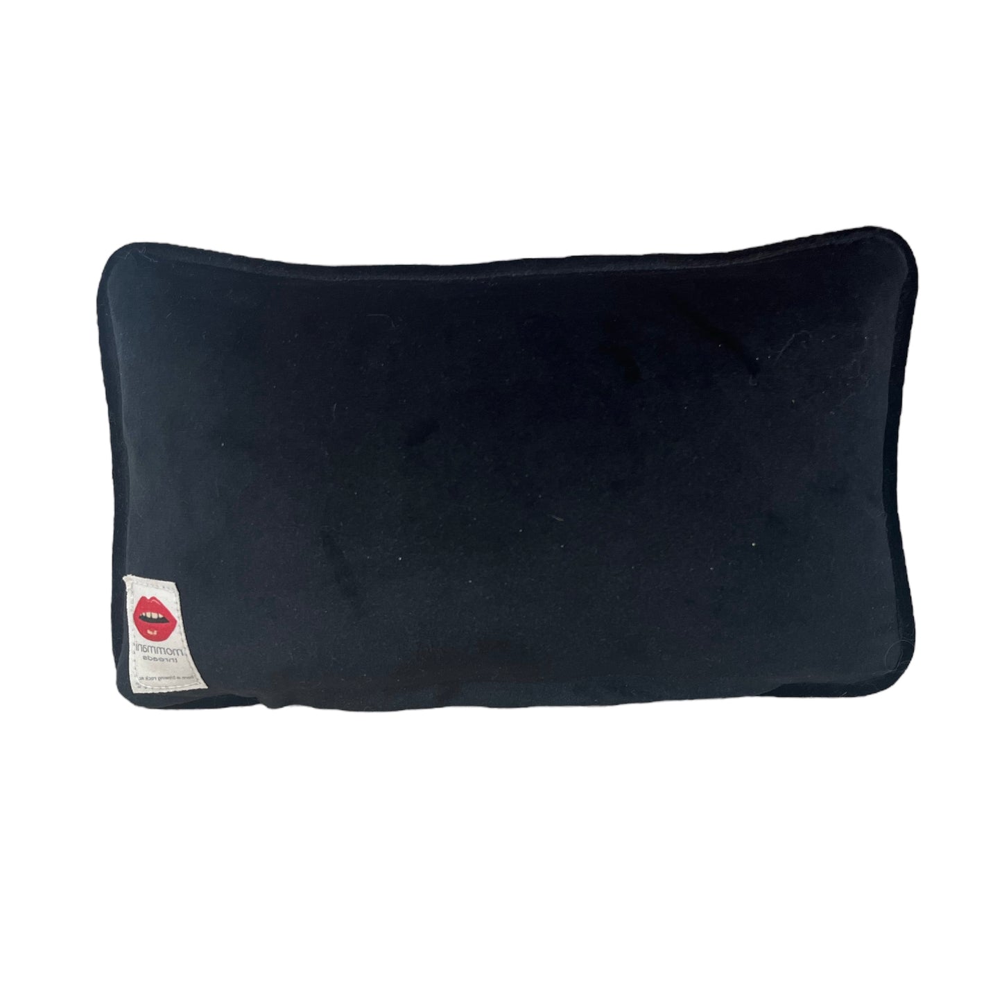 velvet toss pillow features peach fuzz background with DOGS ARE KIDS IN FUR COATS block letters centered with thin black double frame