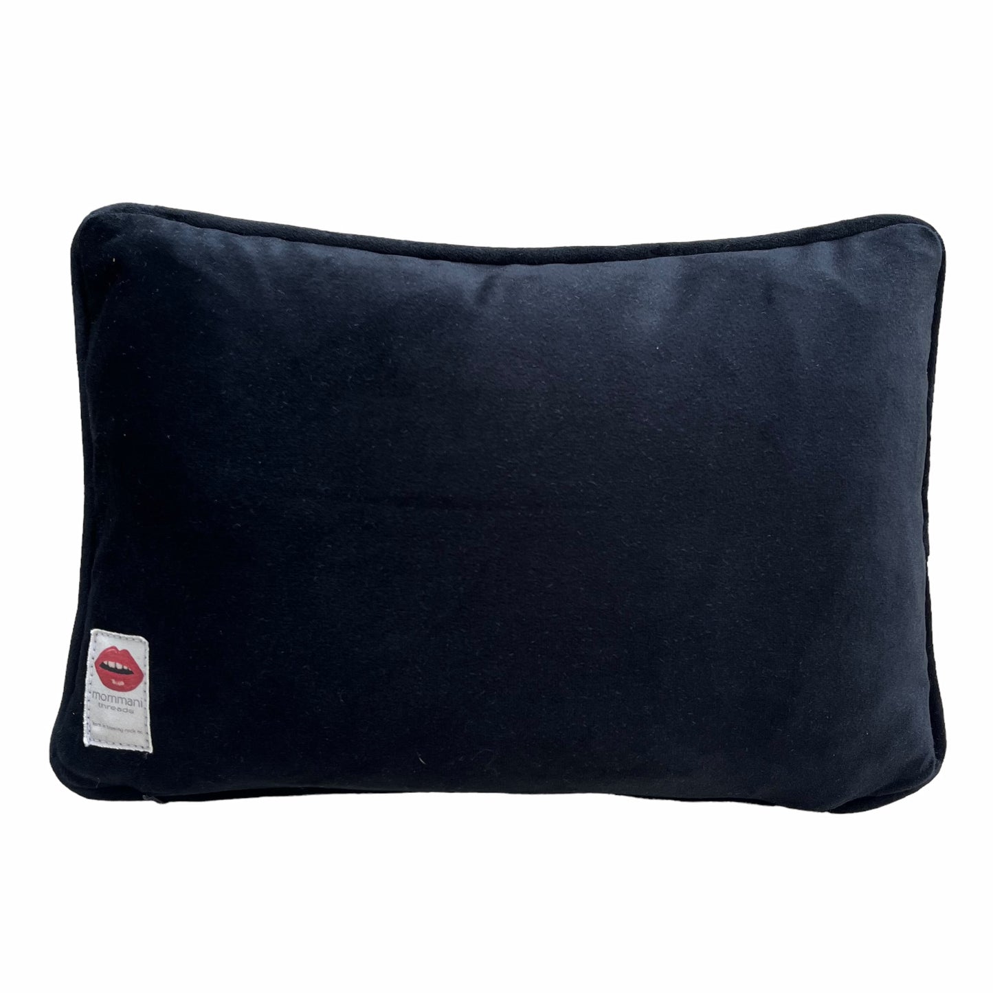 JOHNGEORGE on top line; RINGOPAUL written in colorful yellow, white, blue and pink letters on solid black background. The Beatles pillow.