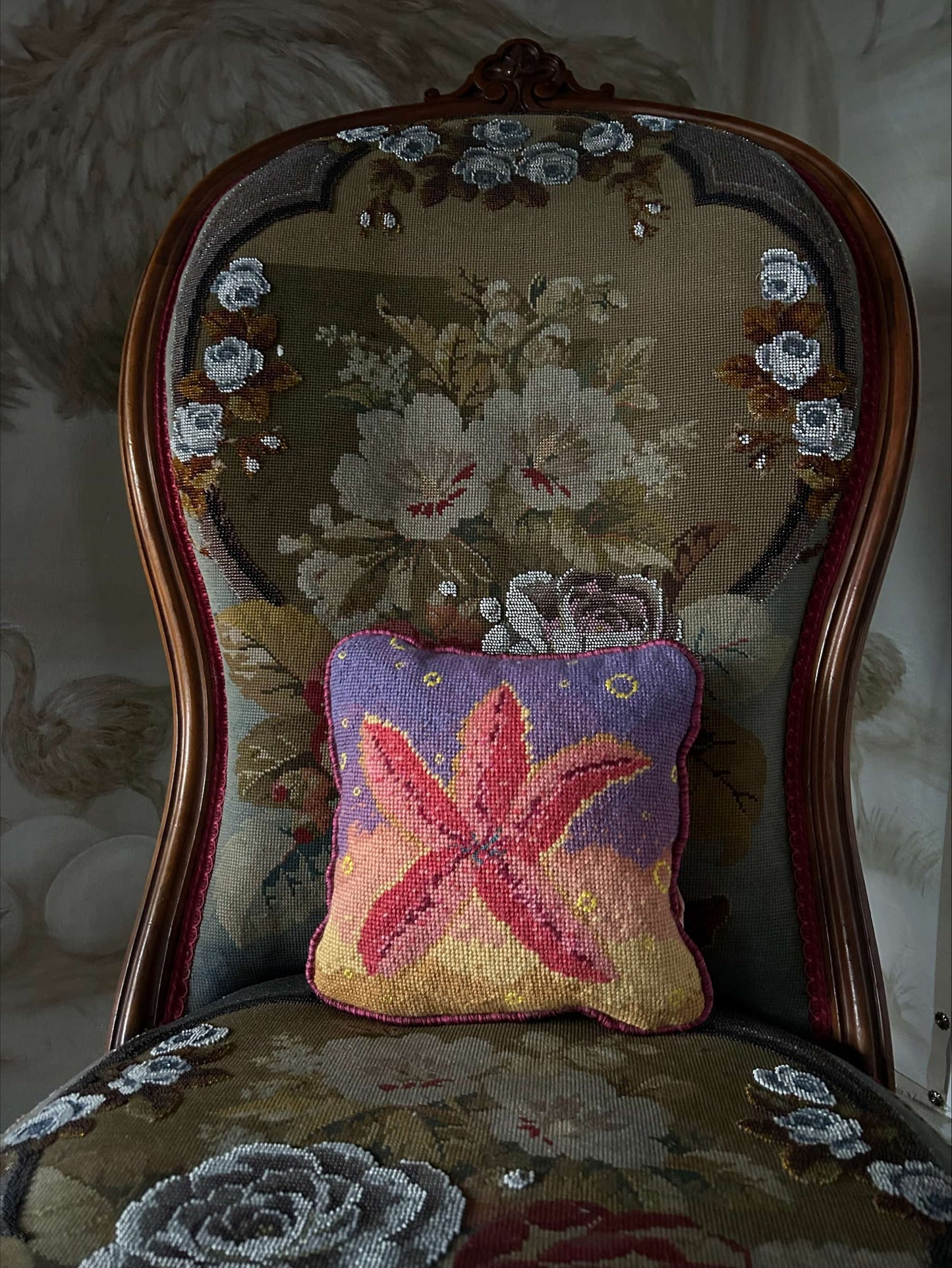Harry Heissmann x Mommani Threads hand-embroidered STARRY needlepoint pillow