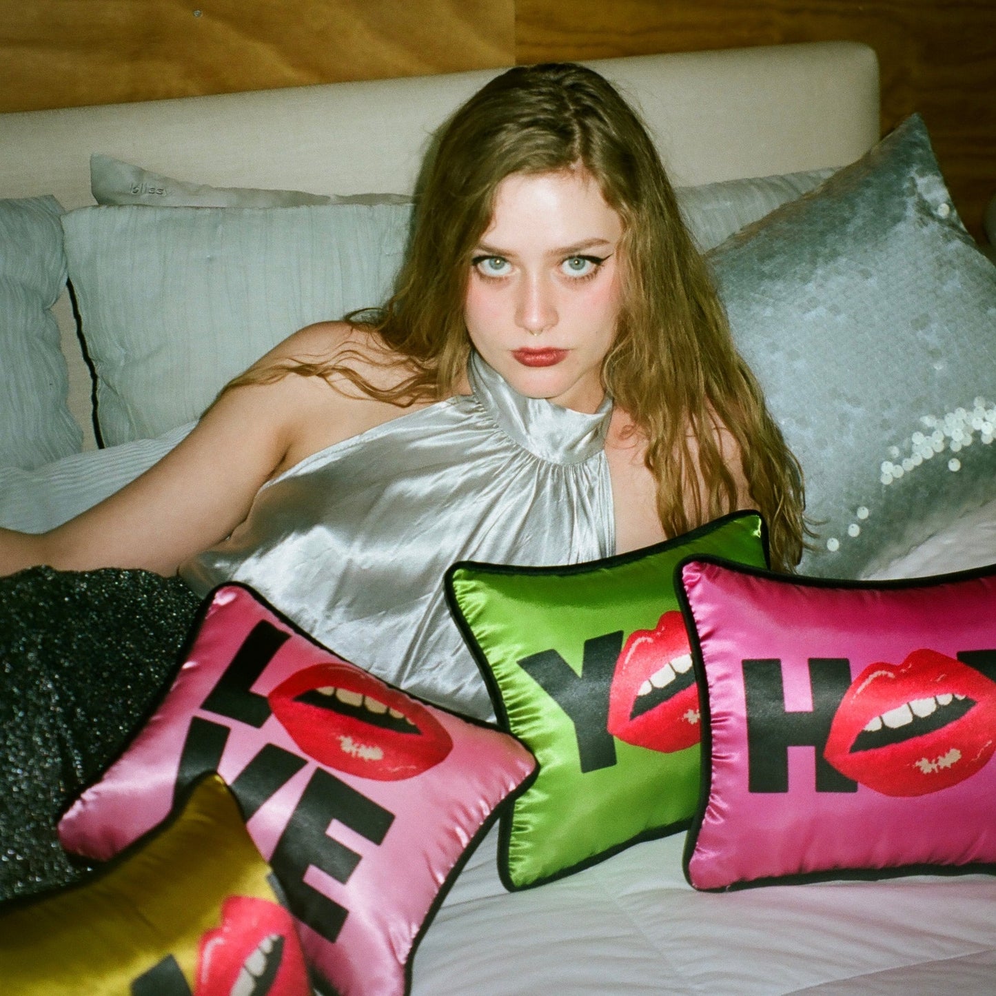 pop art satin LOVE ME kiss me pillows