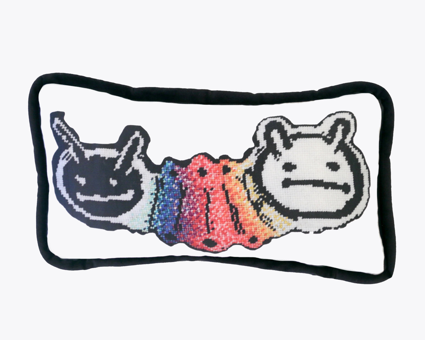 two headed, horned worm connected with a shared rainbow body