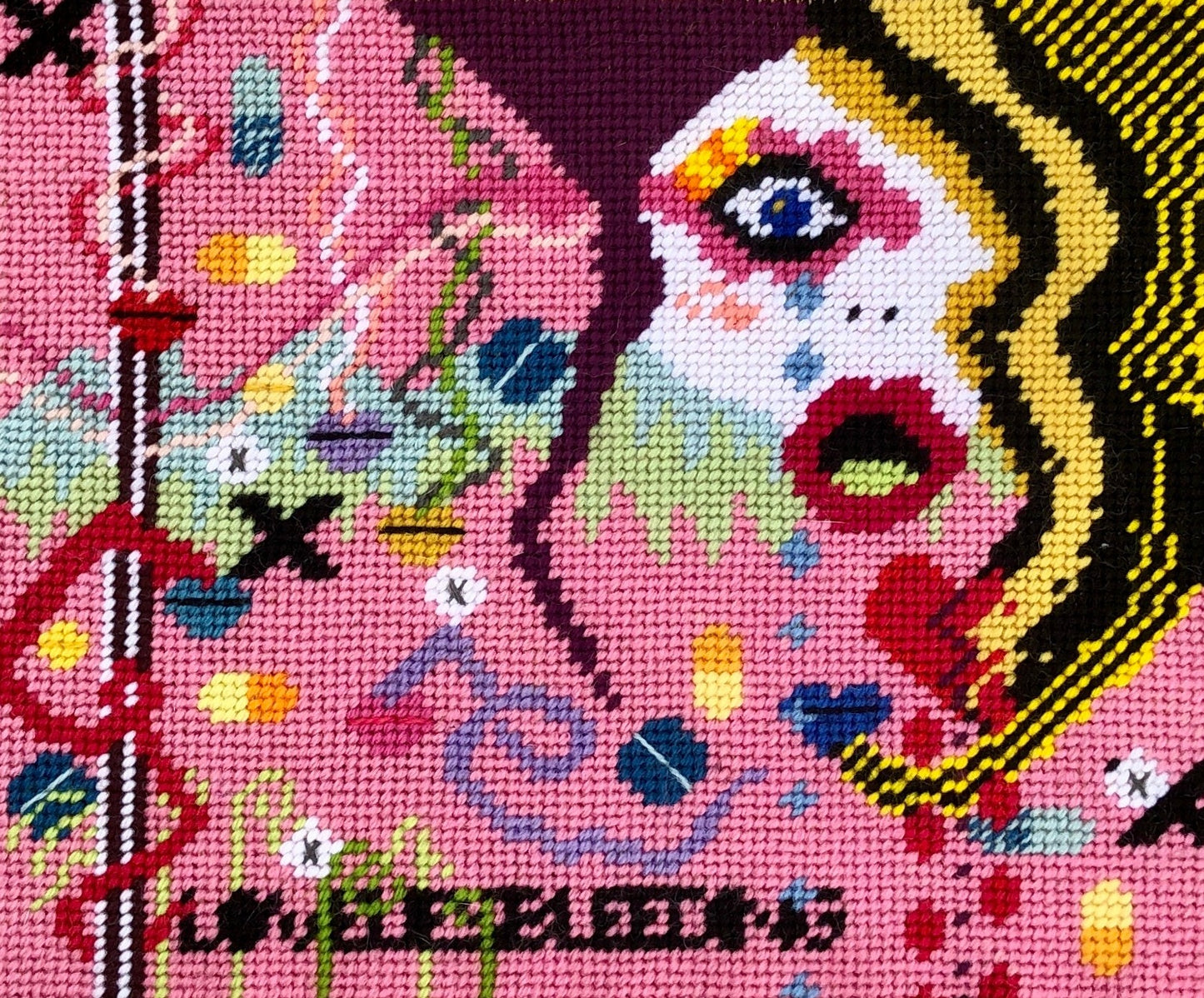 LOVE LIES BLEEDING designer needlepoint pillow