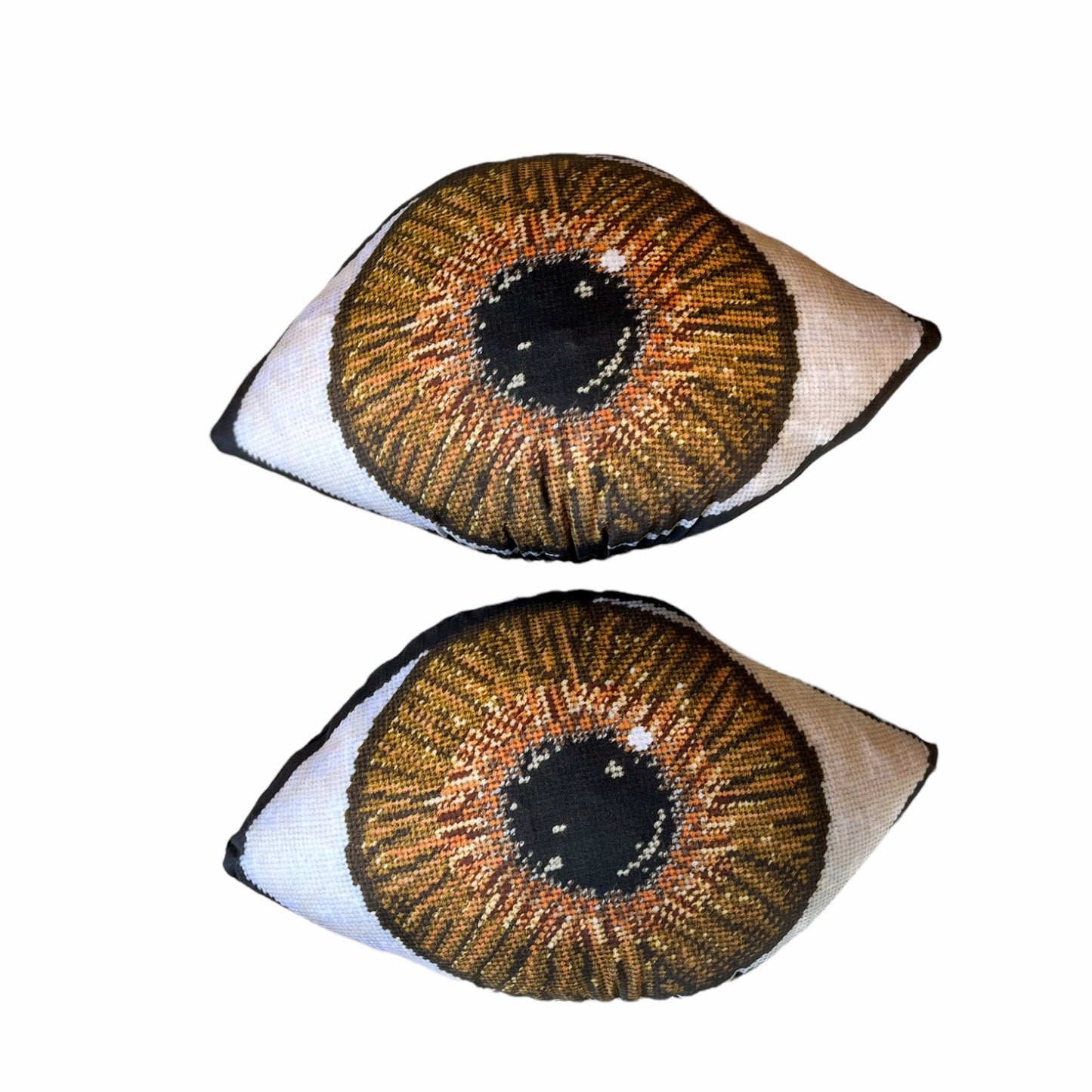 brown eye sculpted pillow has iris is gold at center, gradually turning to a dark brown - very detailed
