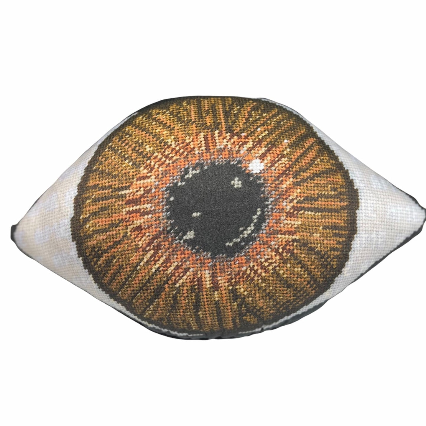 brown eye sculpted pillow has iris is gold at center, gradually turning to a dark brown - very detailed