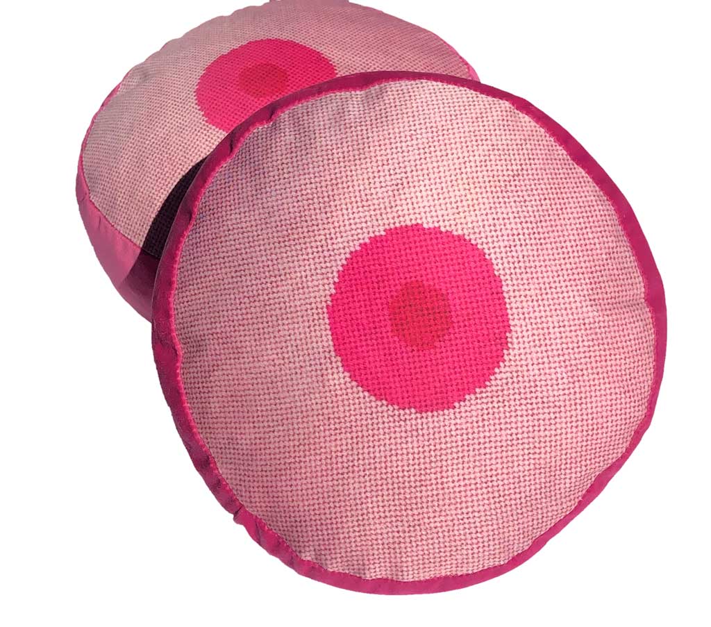 baby pink round pillow with hot pink small center