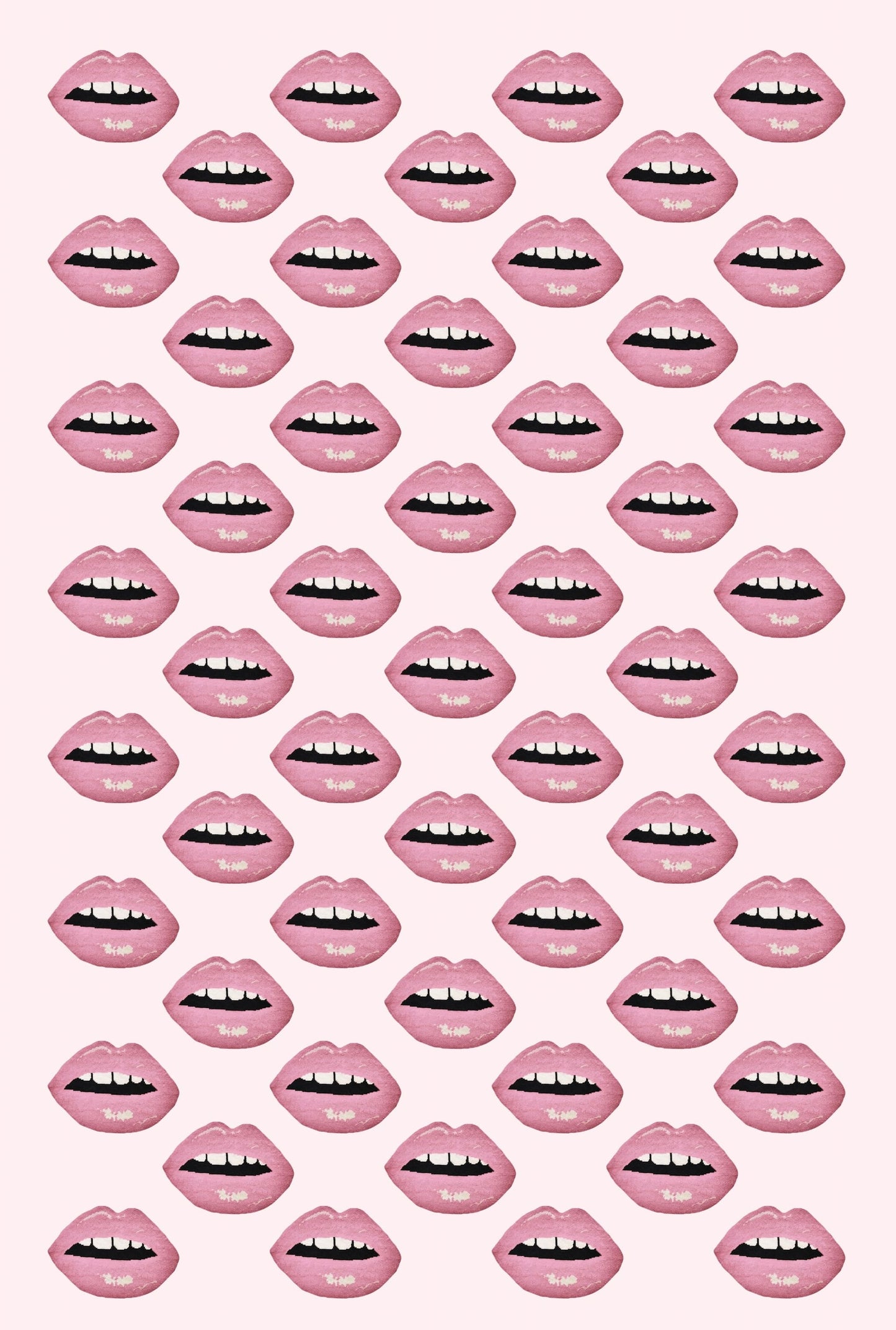 linen-colored tea towel with soft pink lips covered all over it