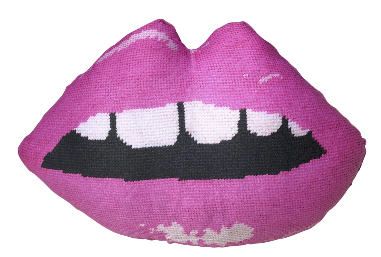 sculpted cotton sateen pink lips pillow