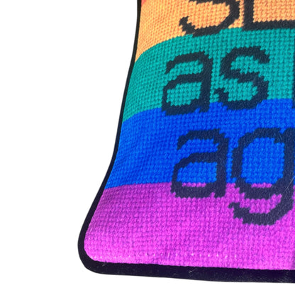 velvet WOKE UP SEXY AS HELL AGAIN rainbow pillow with small flaw