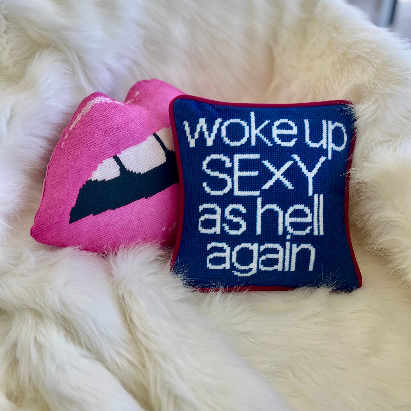 blue velvet WOKE UP SEXY AS HELL AGAIN pillow