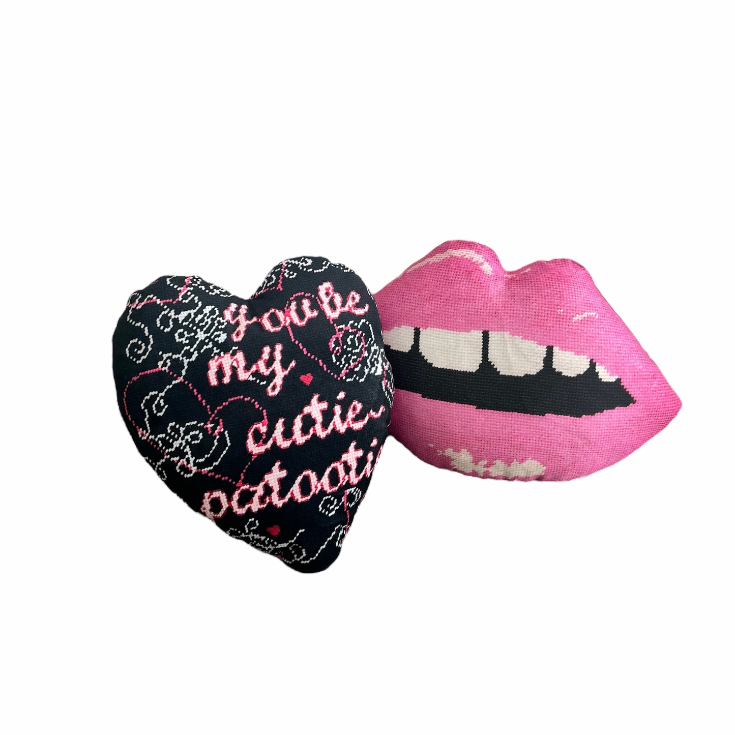 velvet YOU BE MY CUTIE-PATOOTIE sculpted heart pillow