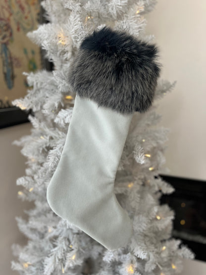FROSTY BLUE VELVET STOCKING with crazy oversized cuff