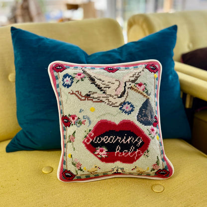 hand-embroidered needlepoint F-BOMB (SWEARING HELPS)