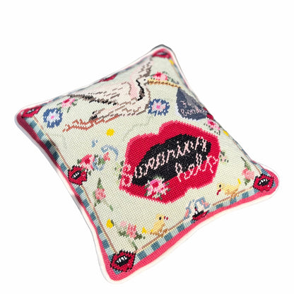 hand-embroidered needlepoint F-BOMB (SWEARING HELPS)