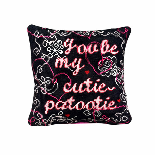 hand-embroidered needlepoint CUTIE-PATOOTIE pillow