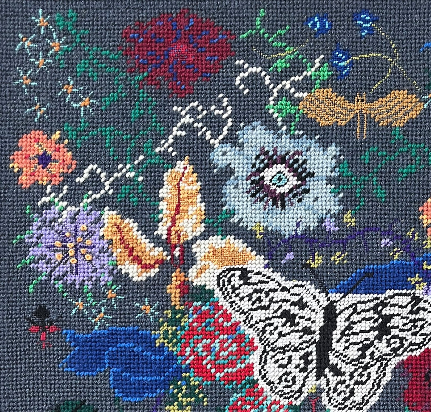 hand-embroidered needlepoint NIGHTSWIMMING original canvas