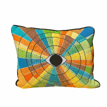 hand-embroidered KALEIDOSCOPE EYE needlepoint pillow