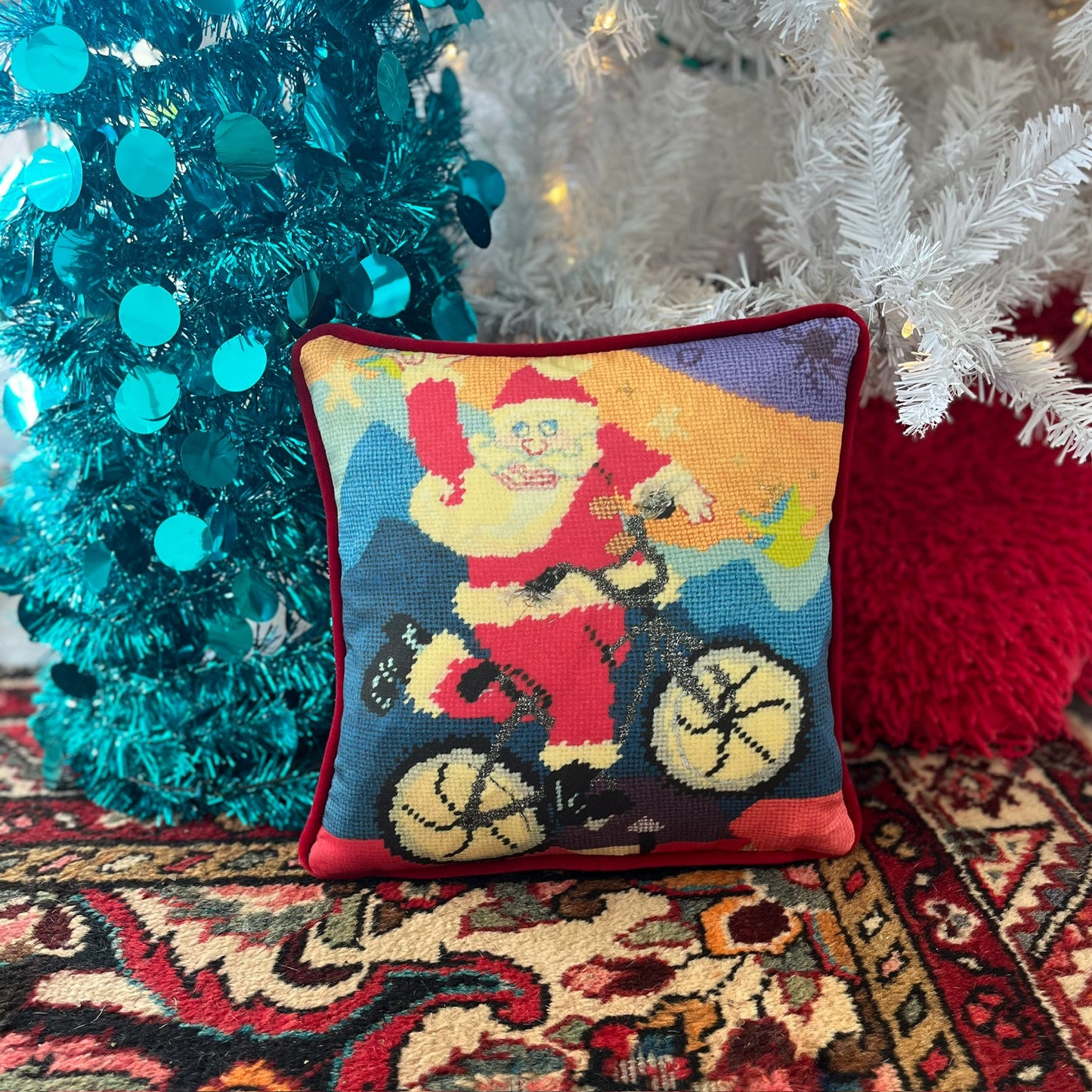 organic cotton sateen RIDE OR DIE SANTA holiday pillow