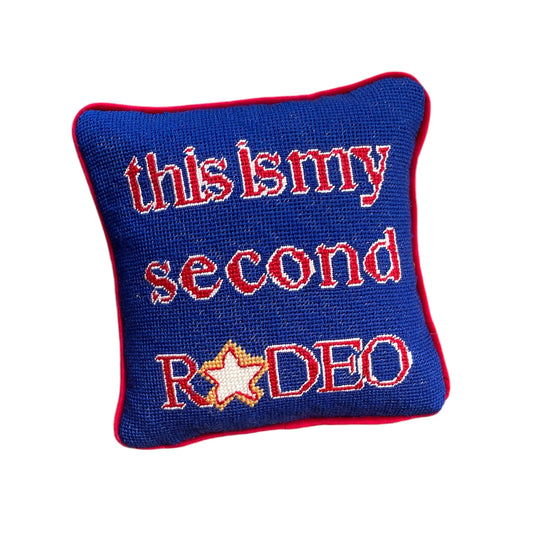 hand-embroidred original needlepoint THIS IS MY SECOND RODEO pillow