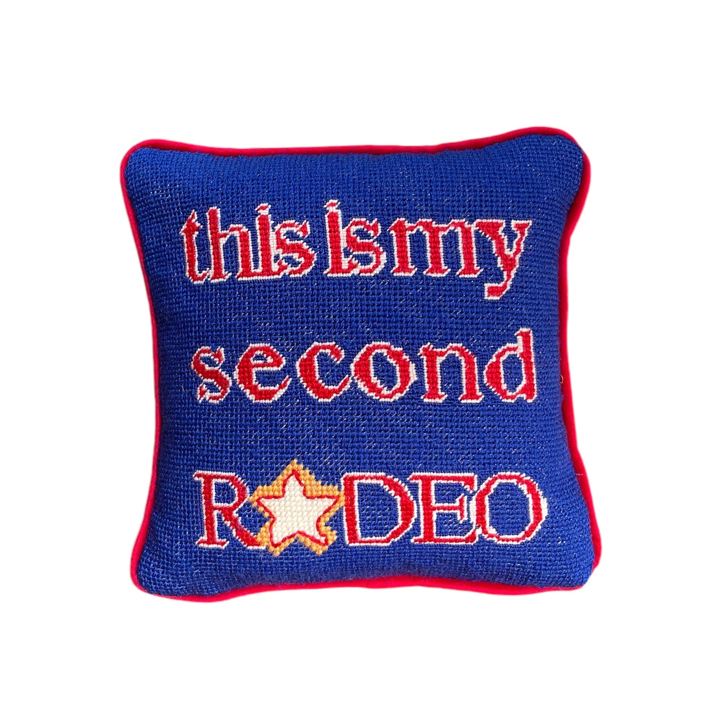 hand-embroidred original needlepoint THIS IS MY SECOND RODEO pillow