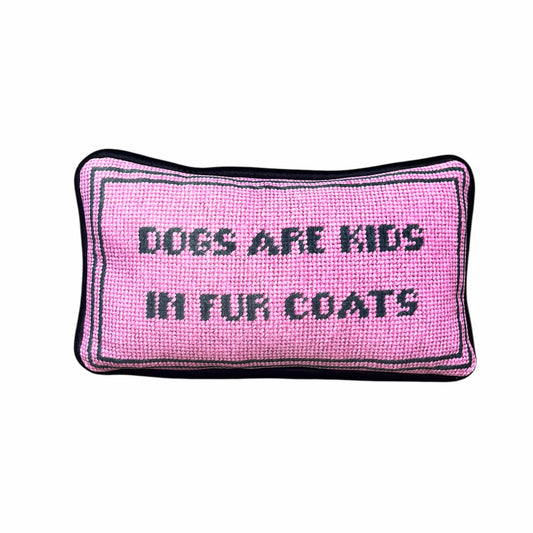 pre-order pink velvet DOGS ARE KIDS IN FUR COATS toss pillow
