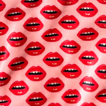 VELVET LIPS STOCKING with hand-embroidered needlepoint name