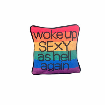 rainbow velvet WOKE UP SEXY AS HELL AGAIN pillow