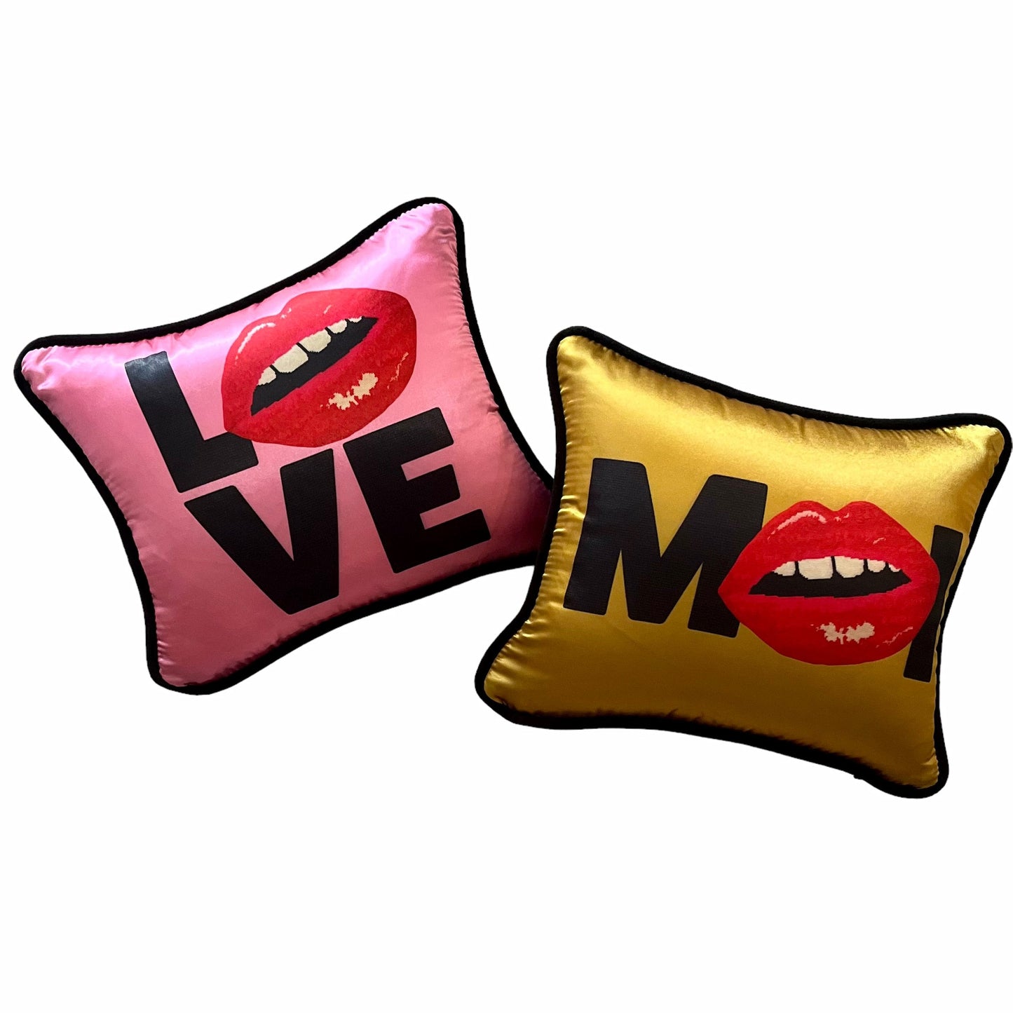 pop art satin LOVE ME kiss me pillows