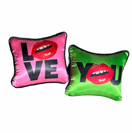 pop art satin LOVE MOI kiss me pillows