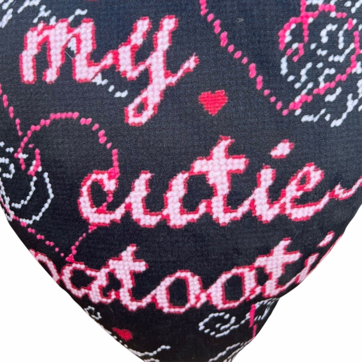 velvet YOU BE MY CUTIE-PATOOTIE sculpted heart pillow