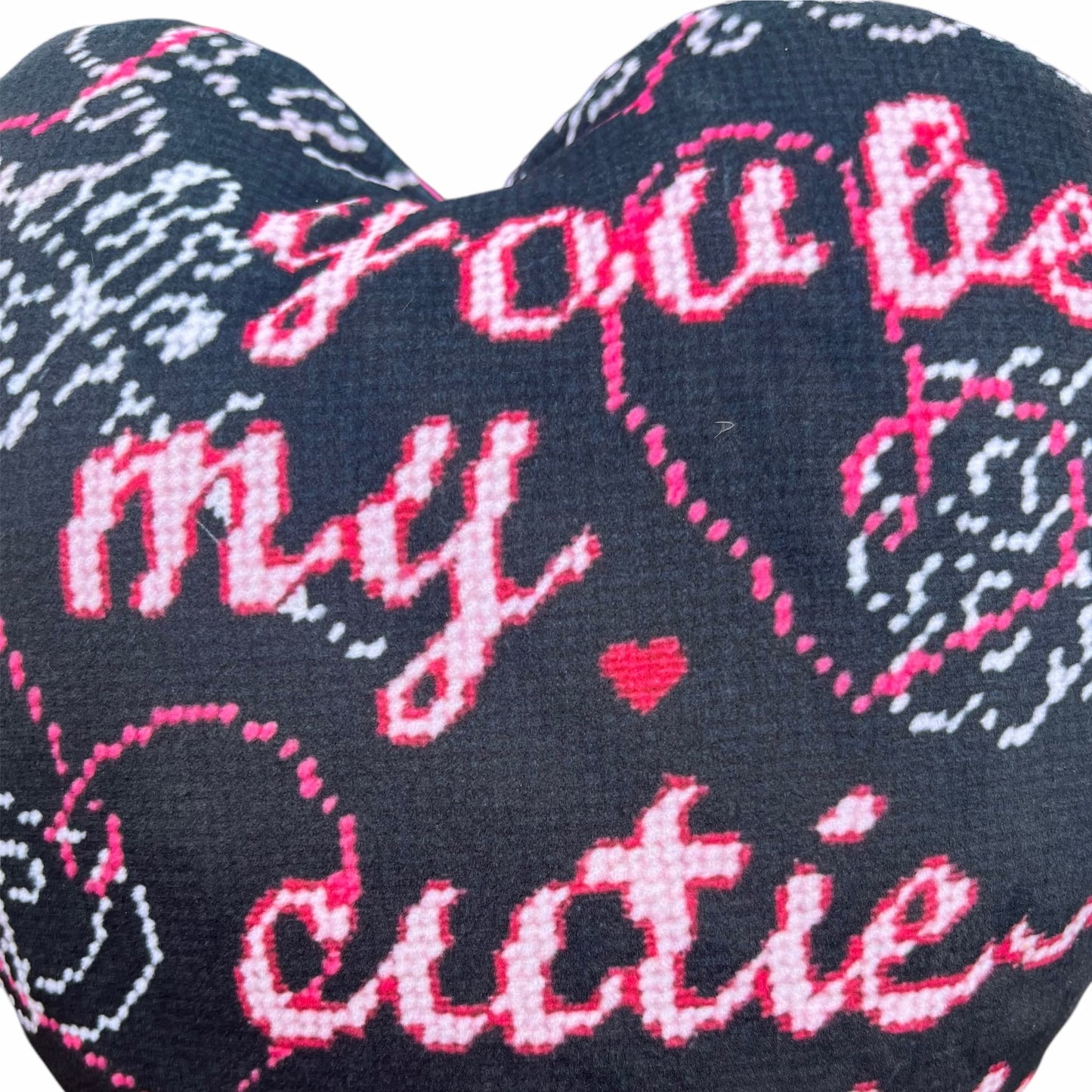 velvet YOU BE MY CUTIE-PATOOTIE sculpted heart pillow