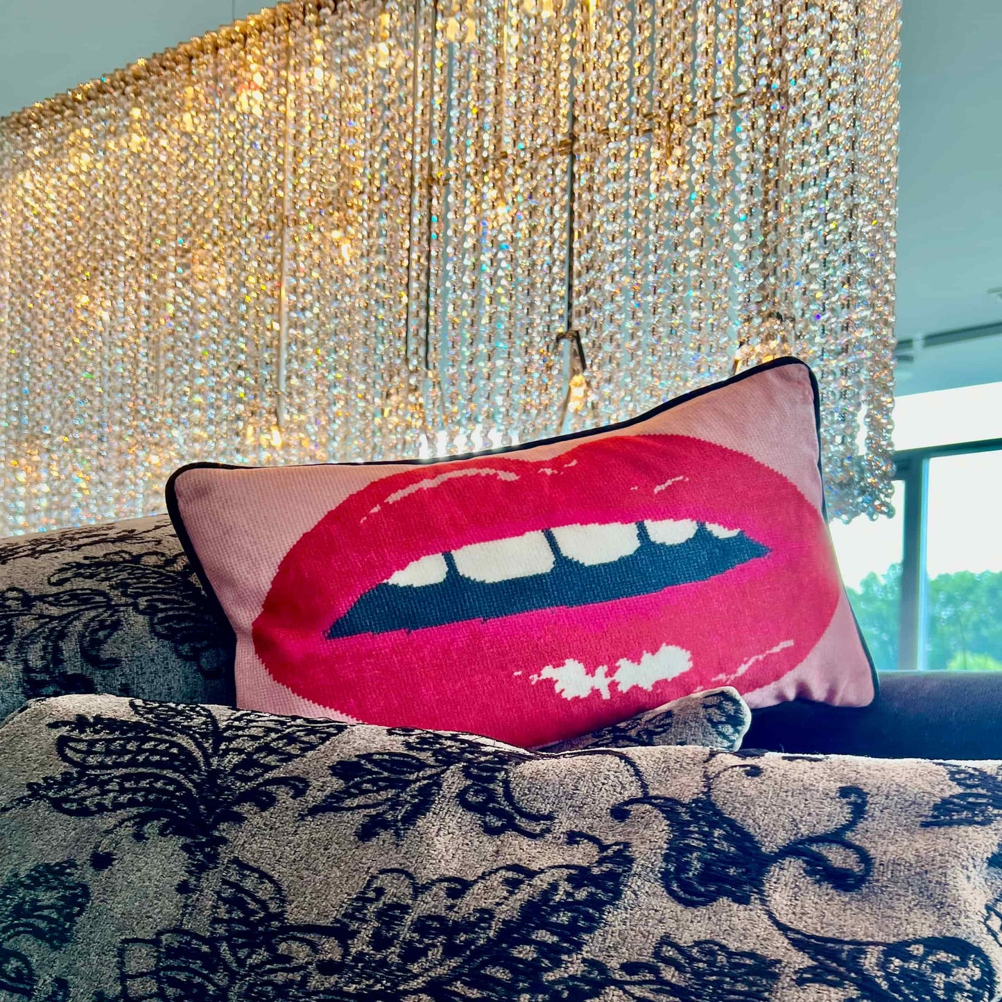 pink velvet lips EMBRASSE MOI lumbar pillow