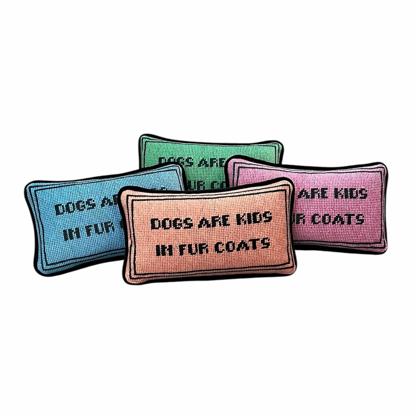 green velvet DOGS ARE KIDS IN FUR COATS toss pillow