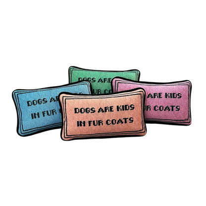 green velvet DOGS ARE KIDS IN FUR COATS toss pillow