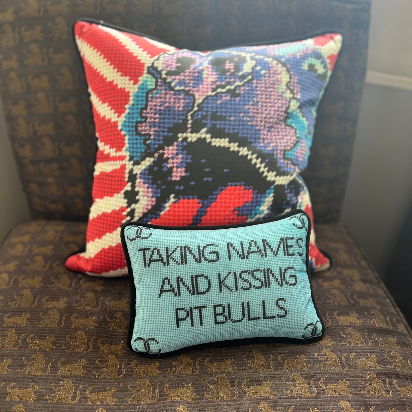 velvet TAKING NAMES & KISSING PIT BULLS toss pillow