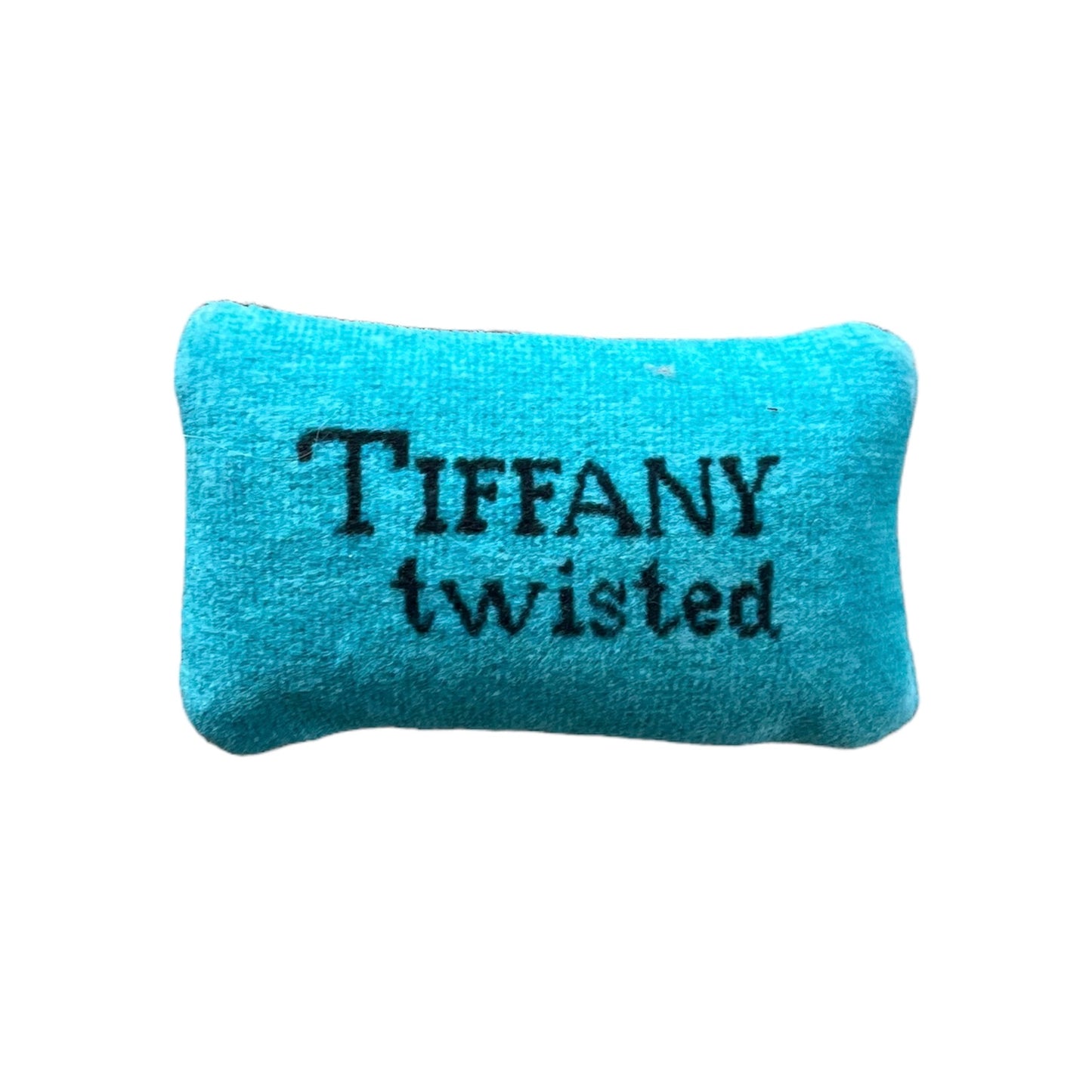organic French lavender sachet reads "Tiffany Twisted" in classic Tiffany script on Tiffany blue background