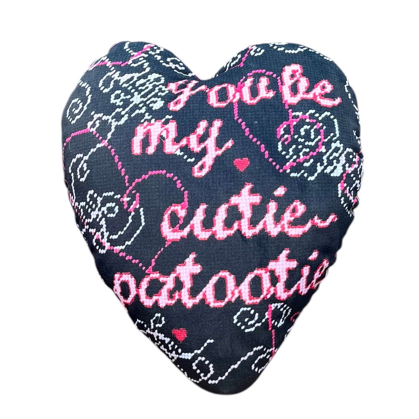 velvet YOU BE MY CUTIE-PATOOTIE sculpted heart pillow