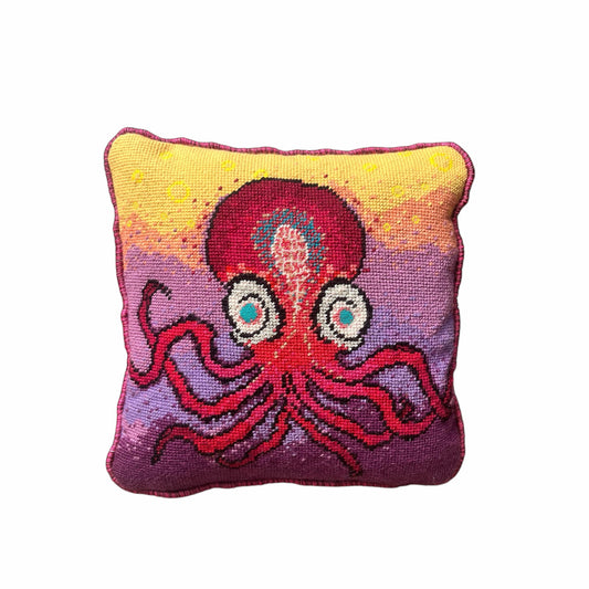 Harry Heissmann x Mommani Threads hand-embroidered OCTI needlepoint pillow