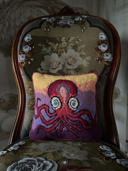 Harry Heissmann x Mommani Threads hand-embroidered OCTI needlepoint pillow