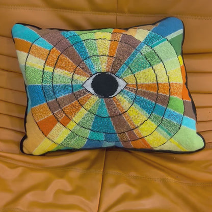hand-embroidered KALEIDOSCOPE EYE needlepoint pillow