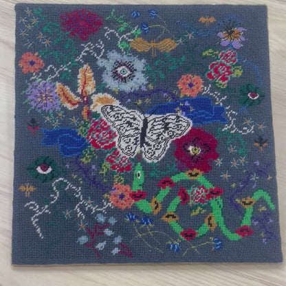 hand-embroidered needlepoint NIGHTSWIMMING original canvas