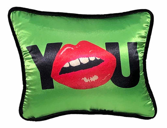 pop art green YOU satin pillow